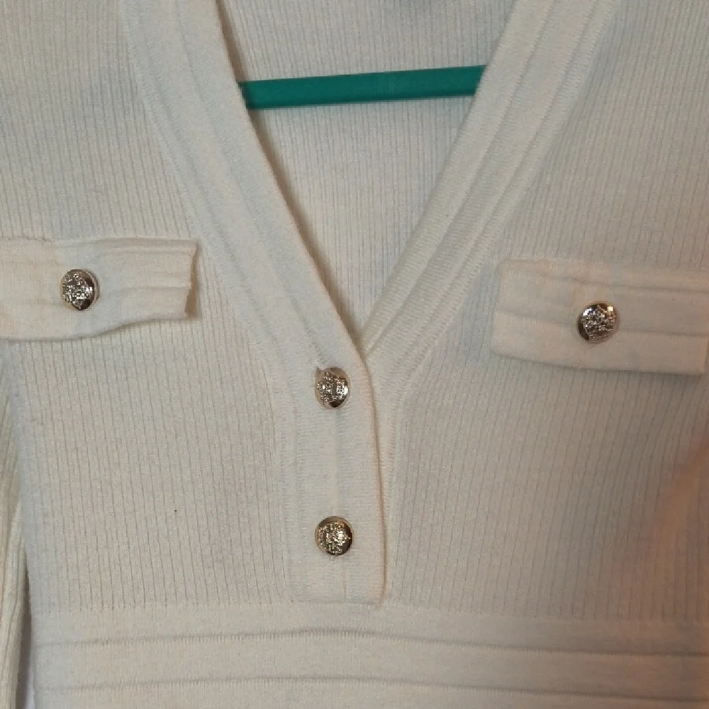 SHEIN Cream Long Sleeve Button Knit Dress Size M - Picture 4 of 9